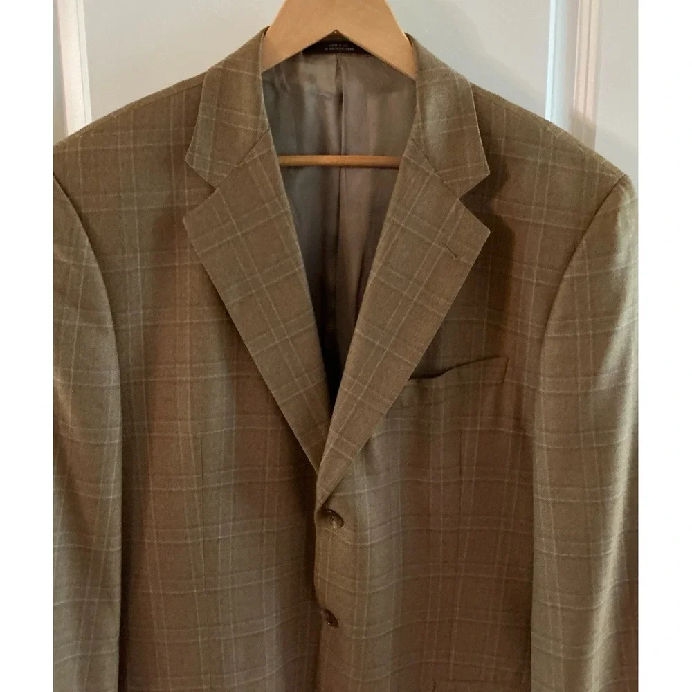 Joseph Abboud Men's Blazer‎ 44R Camel Gray Windowpane Check Sportcoat USA Made